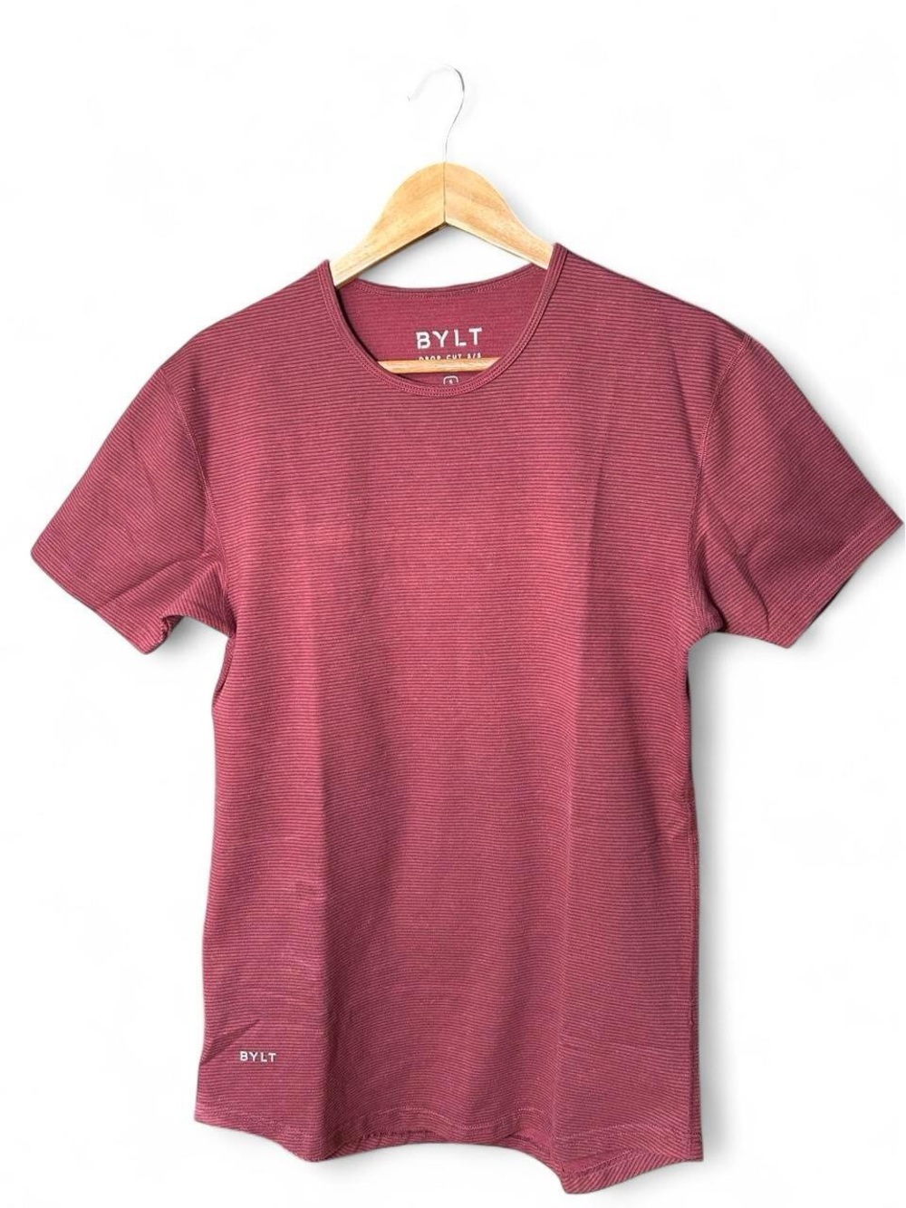 BYLT Basics Men’s Everyday Cotton T-Shirt Crewneck Drop Cut Striped Burgundy SM